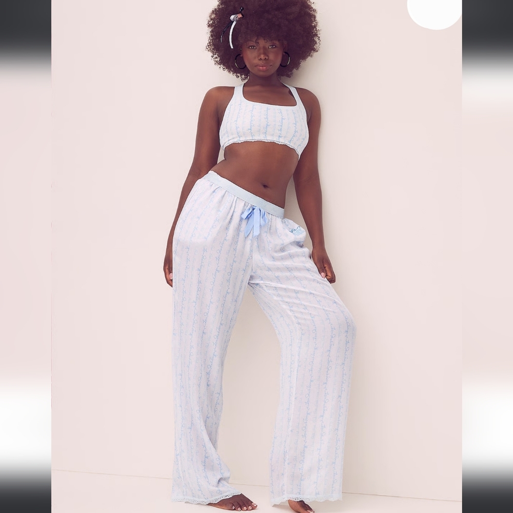 PINK X LoveShackFancy Sleep Pants . Logo Mania Blue. Size L